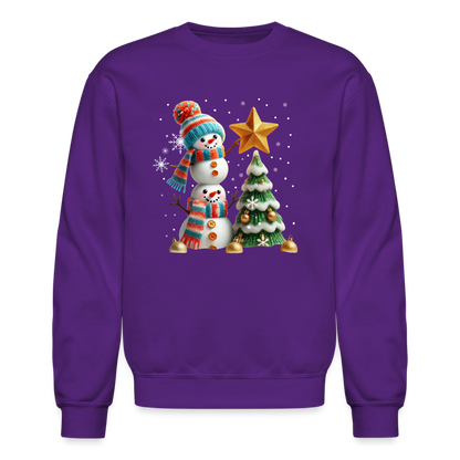 Cute Christmas Funny Snowman Decorating Tree Sweatshirt - purple