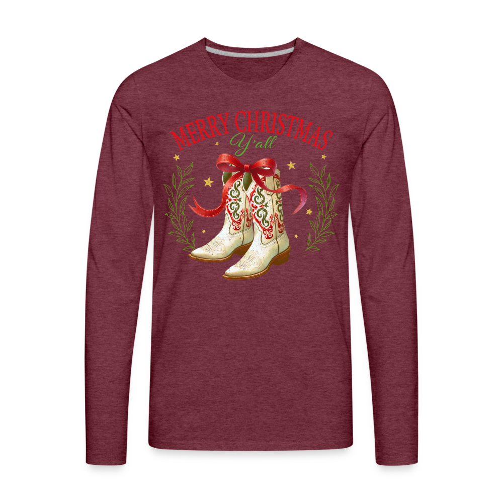 Merry Christmas Y'all Men's Premium Long Sleeve T-Shirt - heather burgundy