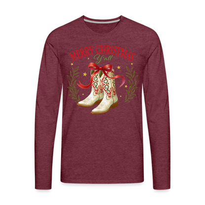 Merry Christmas Y'all Men's Premium Long Sleeve T-Shirt - heather burgundy