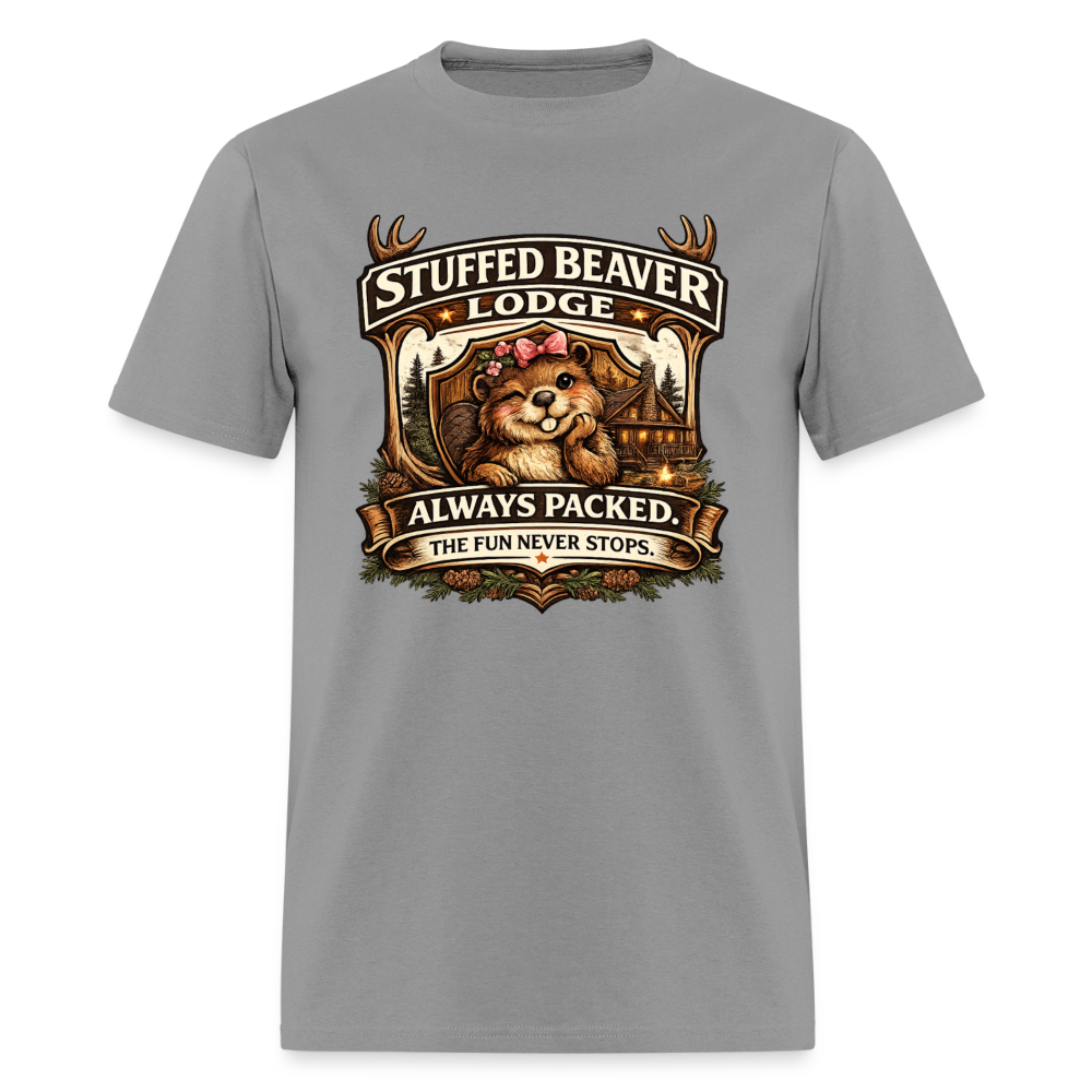 Stuffed Beaver Lodge Funny Adult T-Shirt Color: Rock