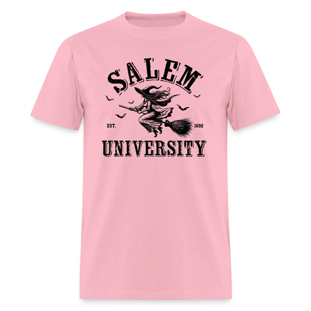 Salem University T-Shirt (Halloween Witch Riding Broom) - pink