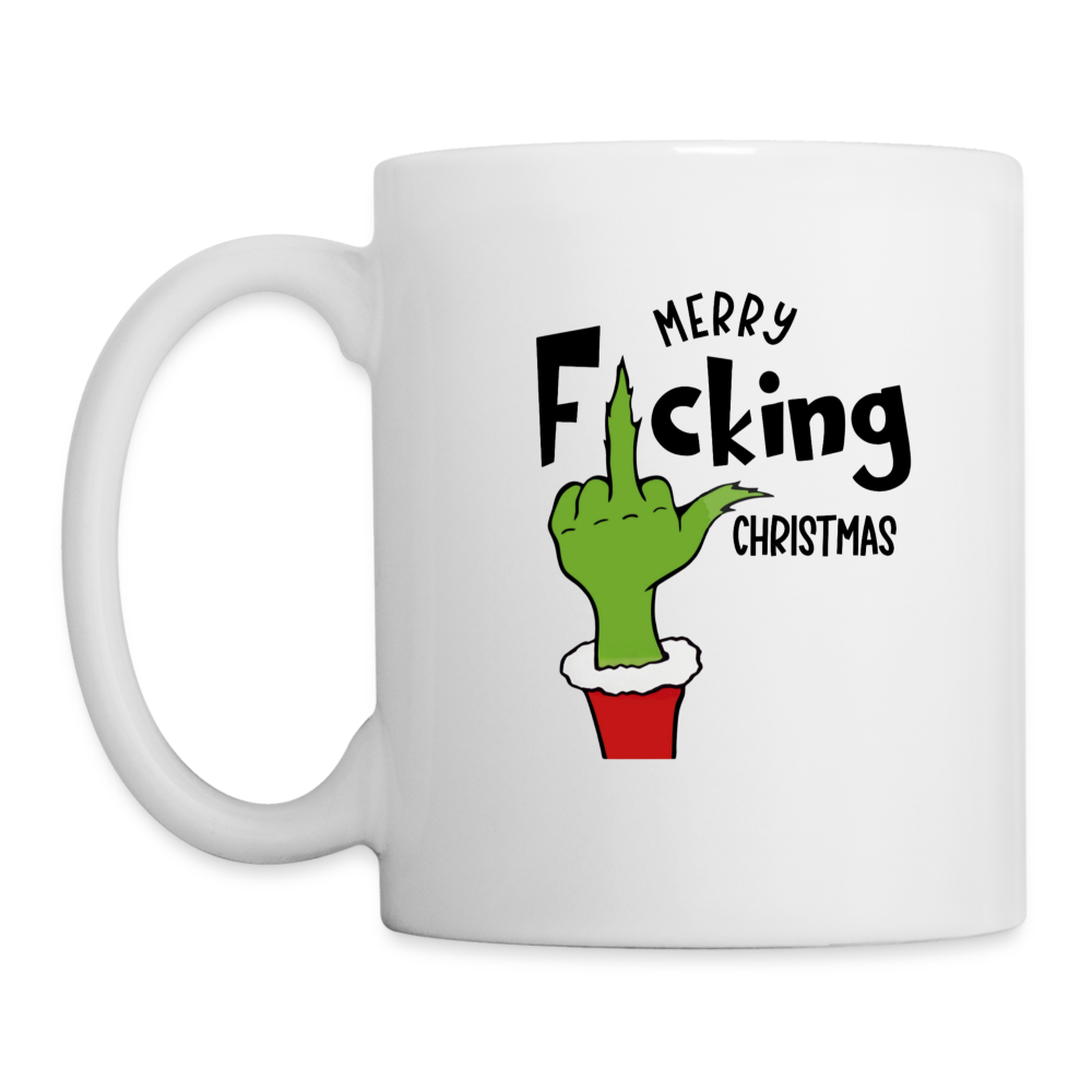 Merry F*cking Christmas Grumpy Middle Finger Coffee Mug - white