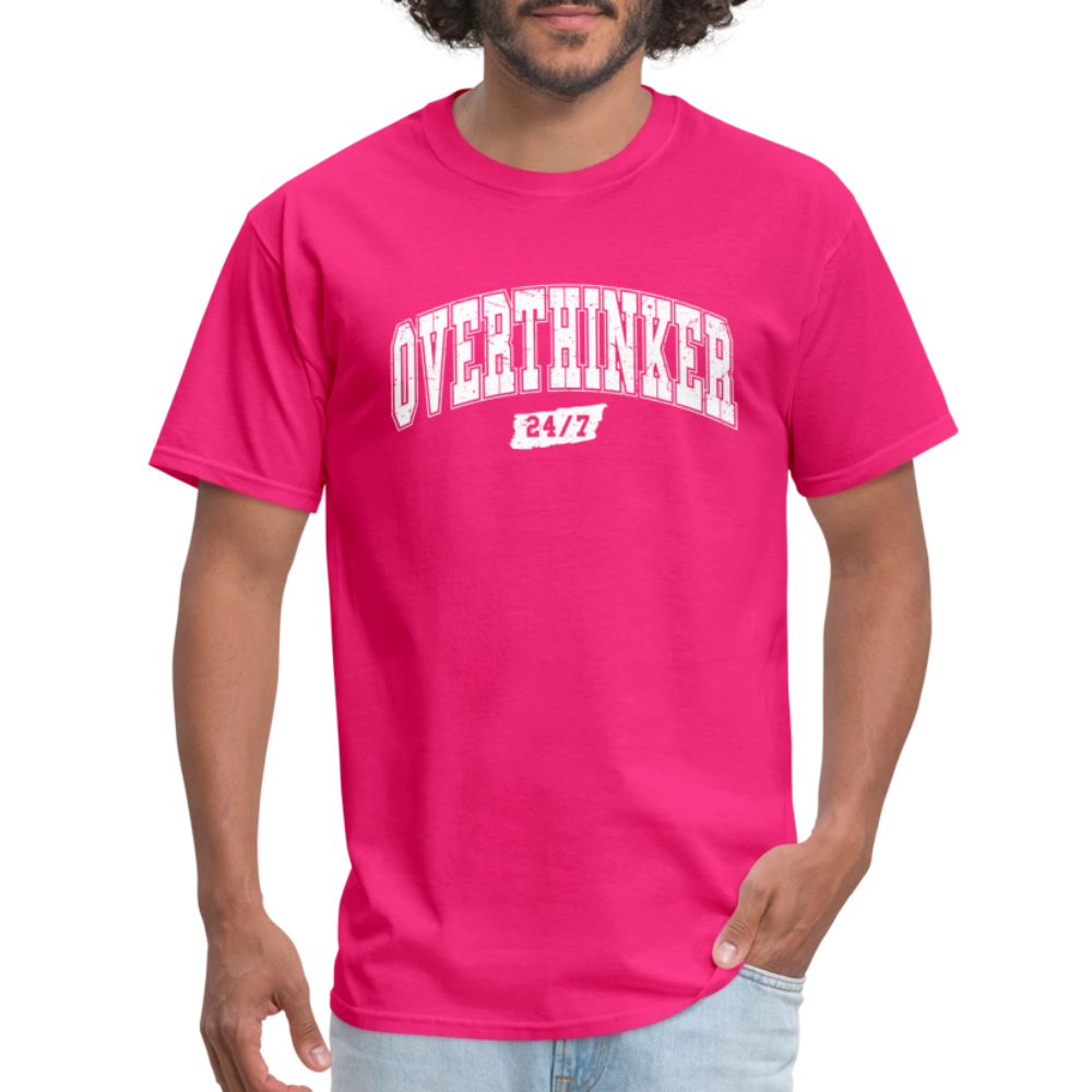 Overthinker 24/7 Funny T-Shirt – White Arched Letters Color: heather black