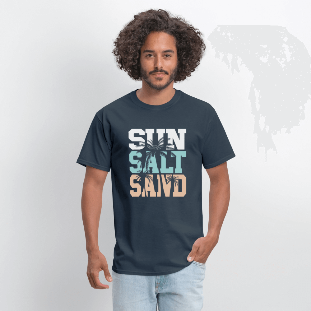 Sun Salt Sand Beach T-Shirt with Palm Tree Design -  blue dusk