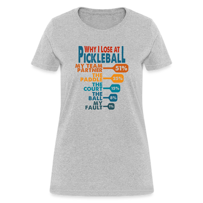 Why I Lose at Pickleball Women's Contoured T-Shirt - heather gray