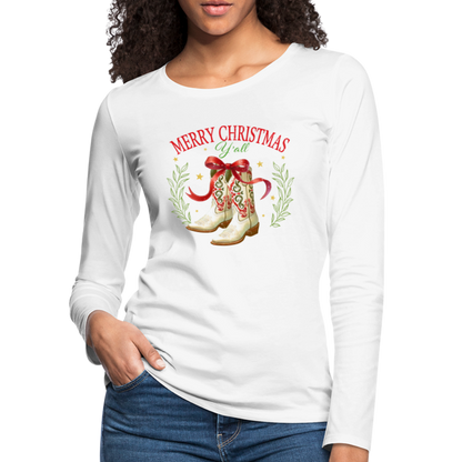 Merry Christmas Y'all Women's Premium Long Sleeve T-Shirt - white