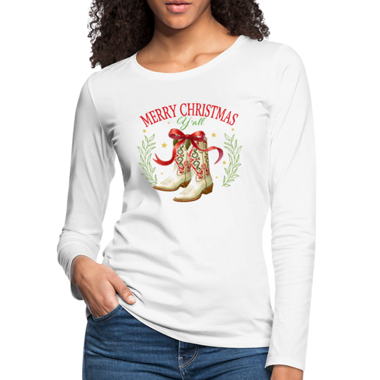 Merry Christmas Y'all Women's Premium Long Sleeve T-Shirt - white