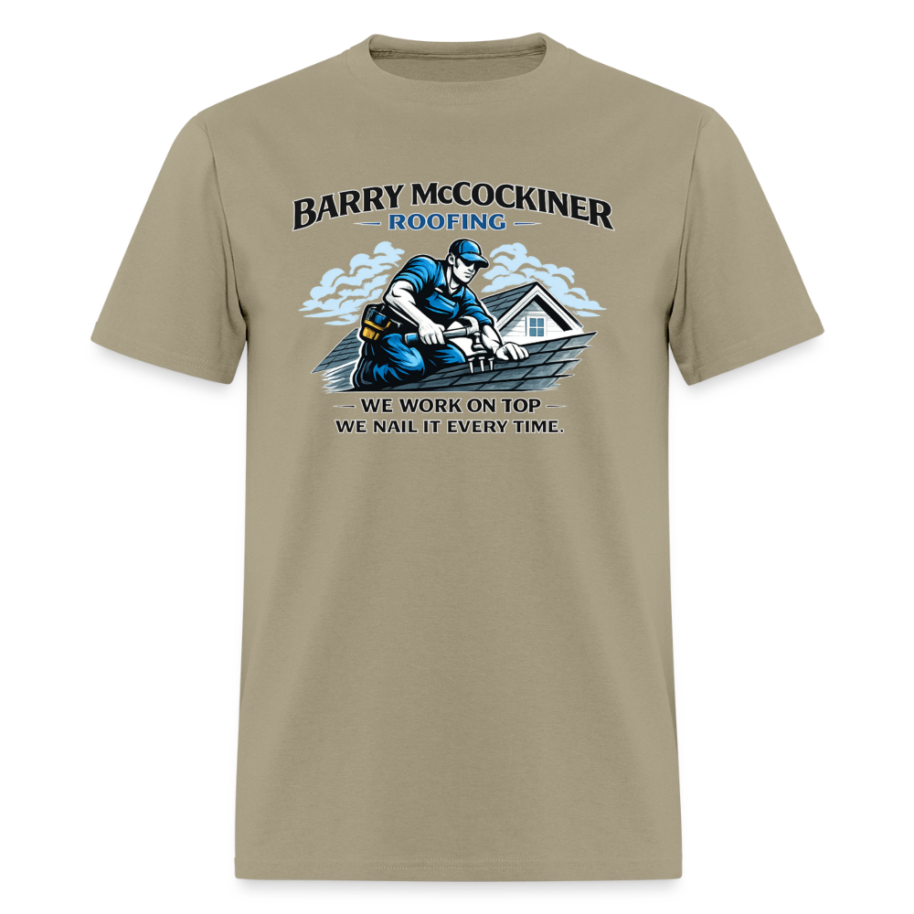 Barry McCockiner Roofing Funny Adult T-Shirt Color: Khaki