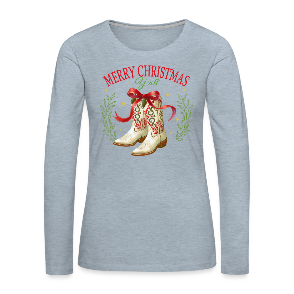 Merry Christmas Y'all Women's Premium Long Sleeve T-Shirt - heather ice blue