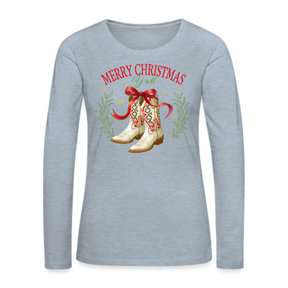 Merry Christmas Y'all Women's Premium Long Sleeve T-Shirt - heather ice blue