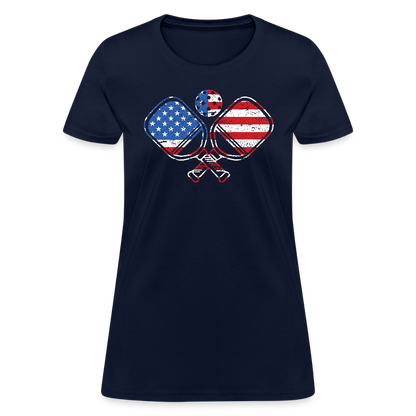 American Flag Pickleball Paddle Women's Contoured T-Shirt - navy