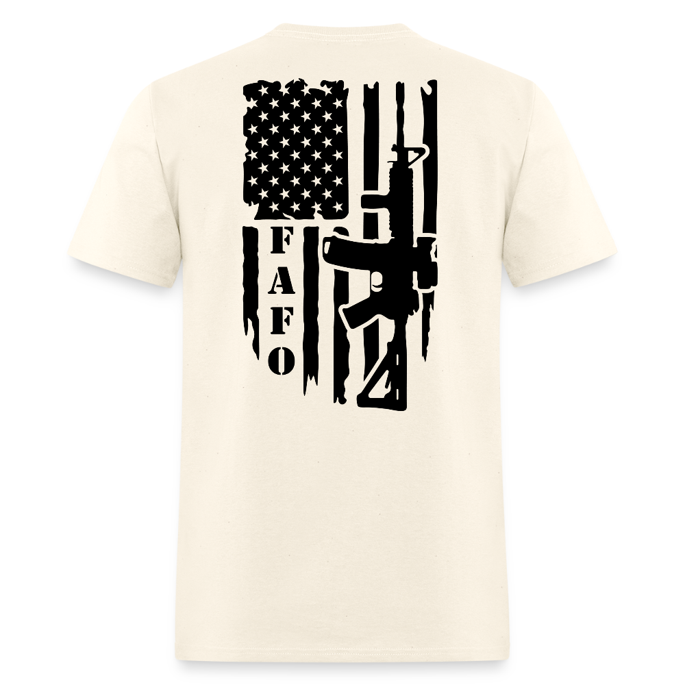 FAFO T-Shirt – AR-15 & American Flag Back Print Color: sweet cream heather