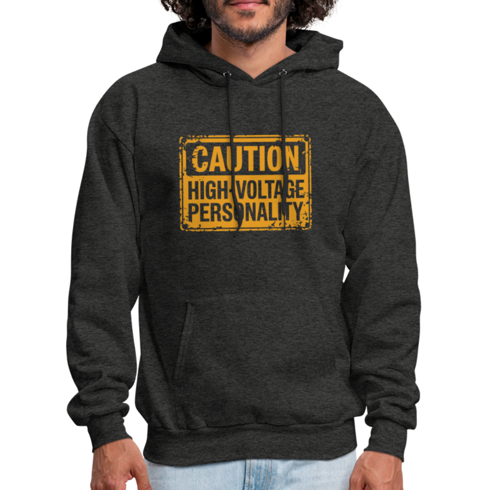 Caution High Voltage Personality Hoodie - charcoal grey