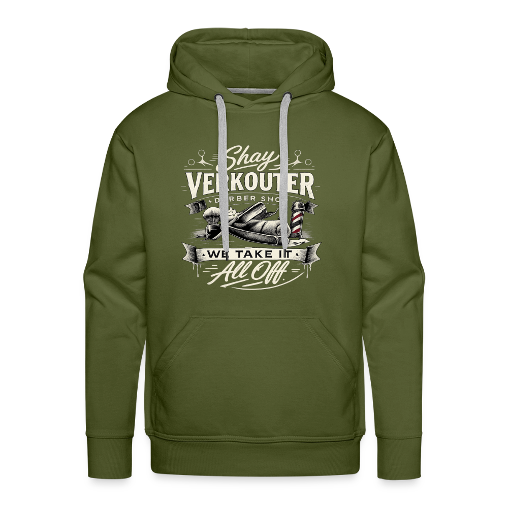Shay Verkouter Barber Shop Funny Adult Humor Hoodie Color: Olive Green