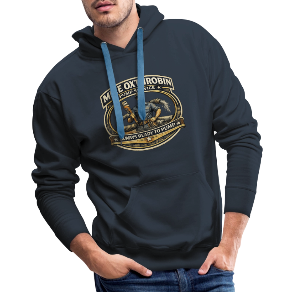 Mike Oxthrobin Pump Service Hoodie Funny Adult Humor Color: heather denim