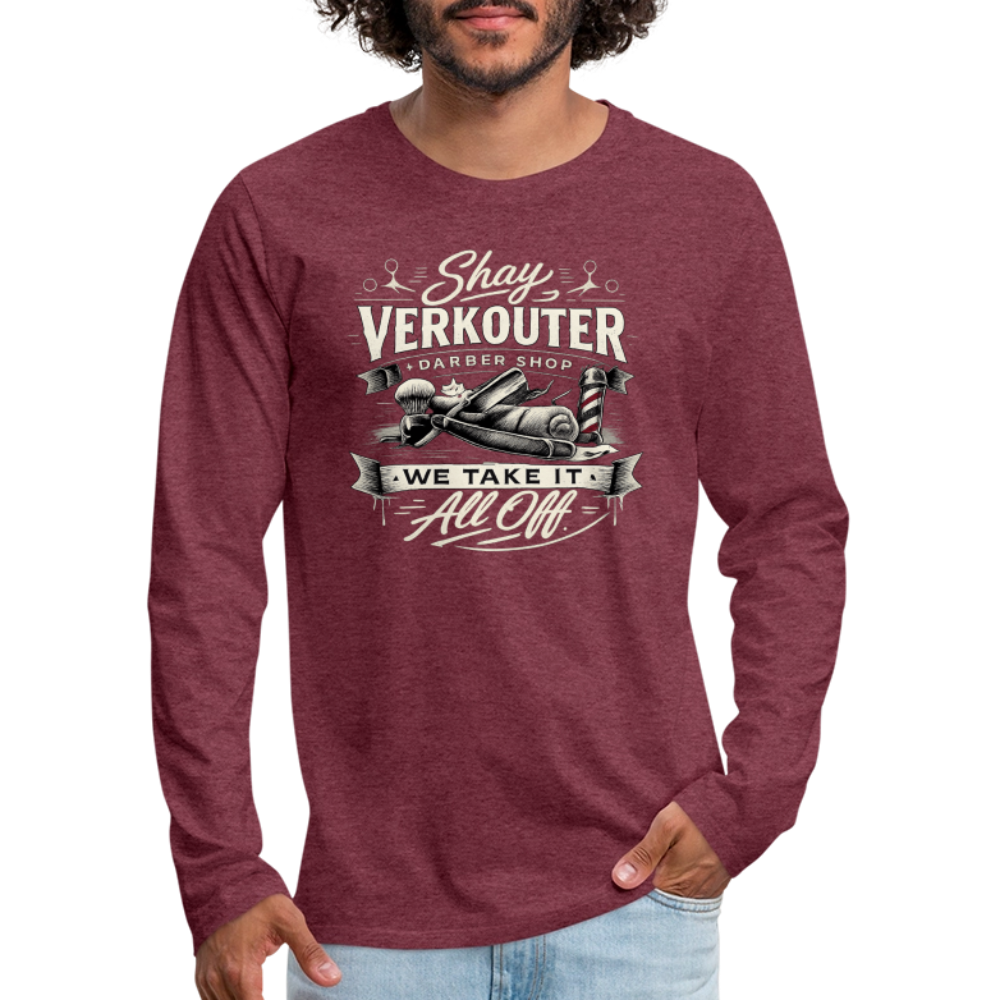 Shay Verkouter Barber Shop Funny Long Sleeve Shirt Color: heather burgundy