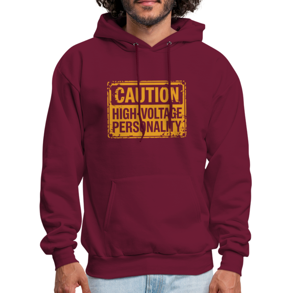 Caution High Voltage Personality Hoodie - burgundy