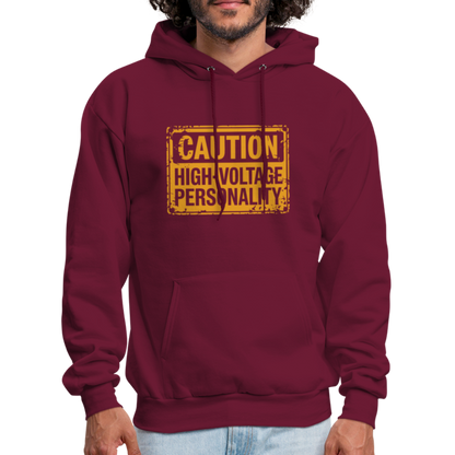 Caution High Voltage Personality Hoodie - burgundy