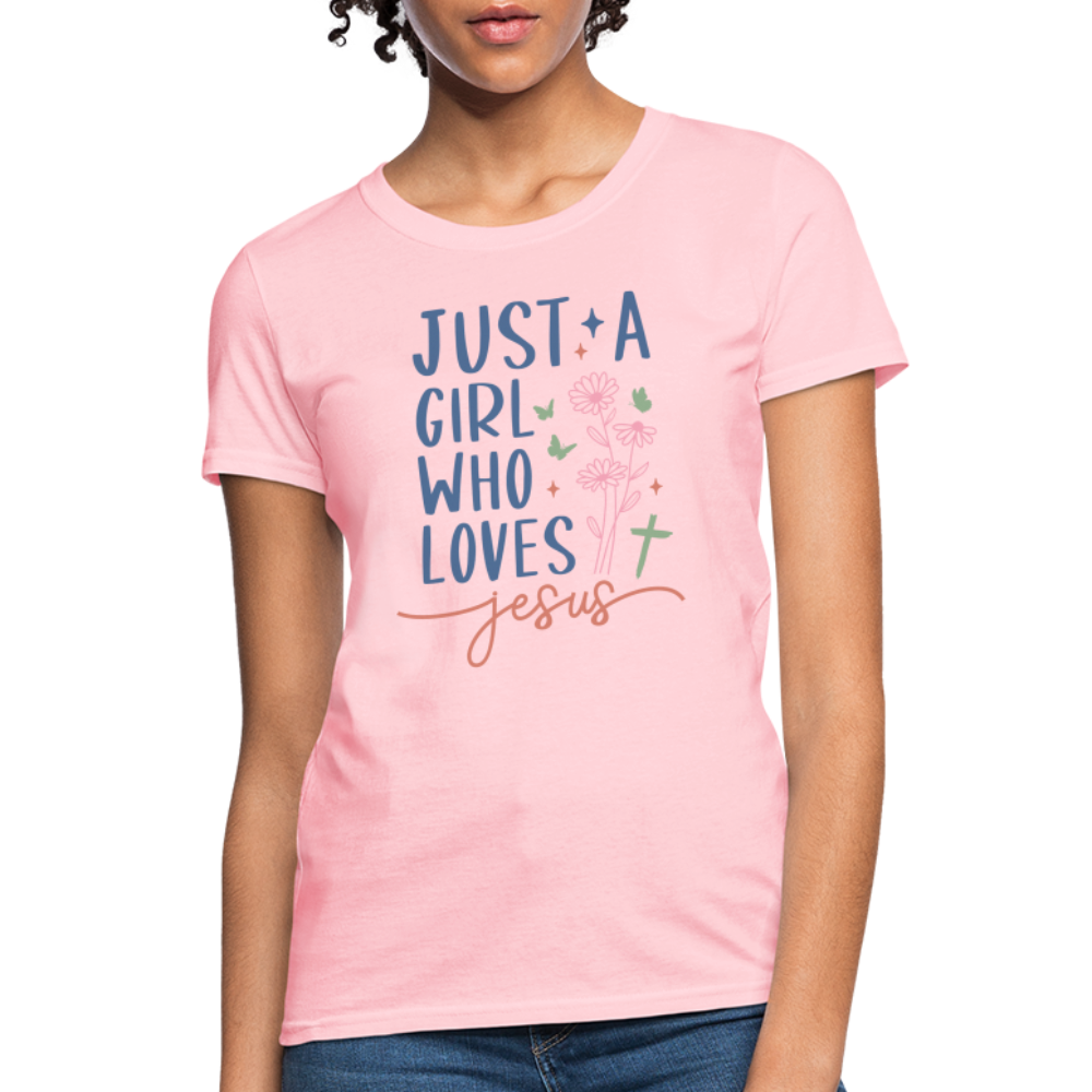 Just A Girl Who Loves Jesus Women's Contoured T-Shirt - pink