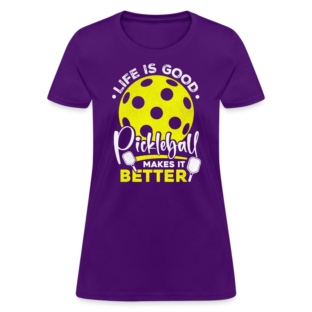 Life Is Good Pickleball Makes It Better Women's Contoured T-Shirt - purple