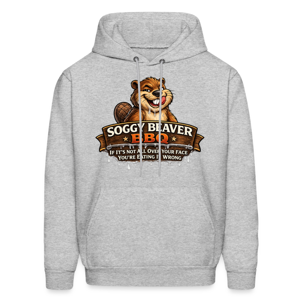 Soggy Beaver BBQ Funny Graphic Hoodie Color: Heather Gray
