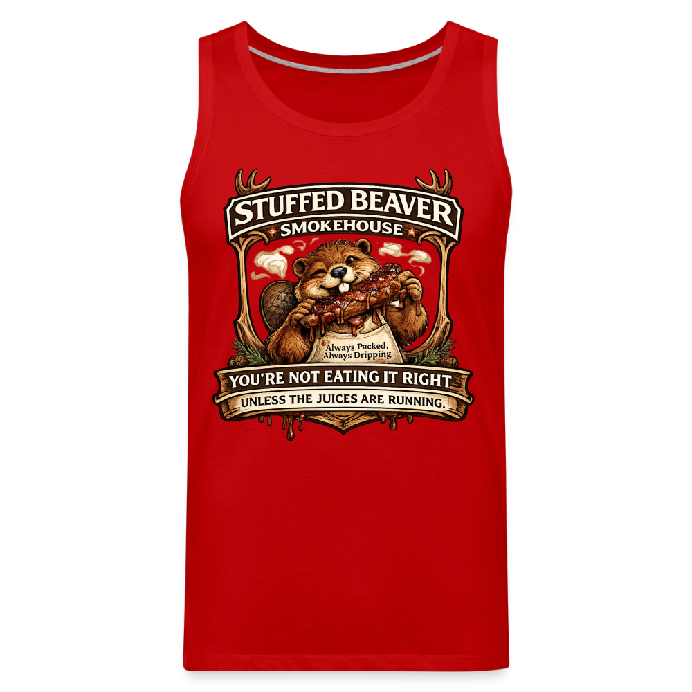 Stuffed Beaver Smokehouse Funny Tank Top Color: Deep Navy