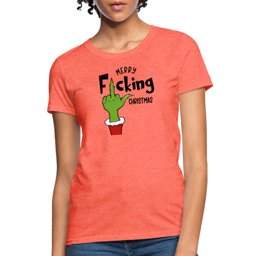 Merry F*cking Christmas grumpy Middle Finger Women's T-Shirt - heather coral