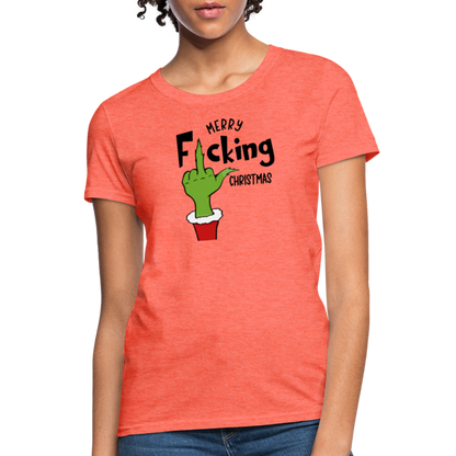 Merry F*cking Christmas grumpy Middle Finger Women's T-Shirt - heather coral