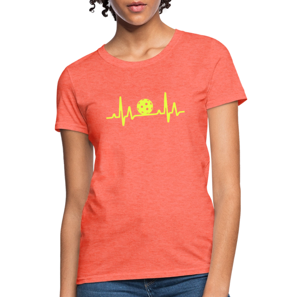 Pickleball Heartbeat Women's Contoured T-Shirt - heather coral