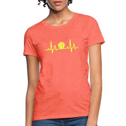 Pickleball Heartbeat Women's Contoured T-Shirt - heather coral