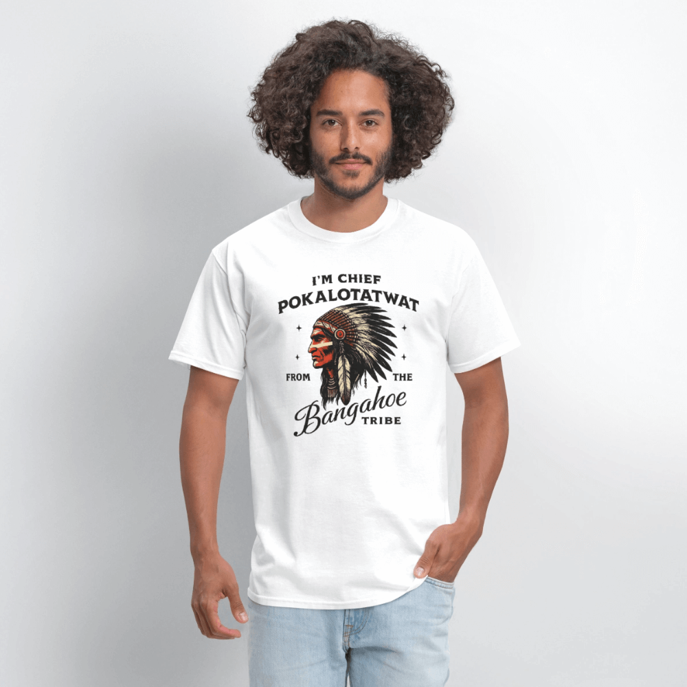Chief Pokalotatwat From the Bangahoe Tribe T-Shirt Color: heather gray