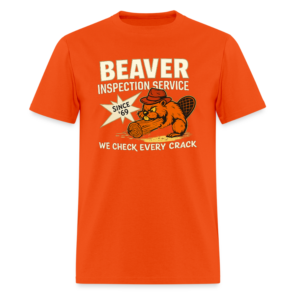Beaver Inspection Service T-Shirt – Funny Adult Humor Tee Color: orange