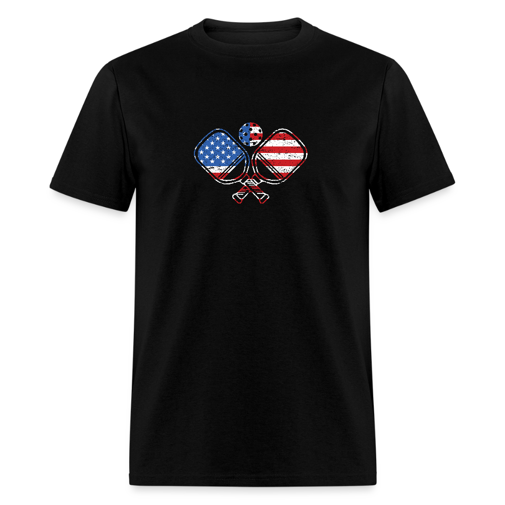 American Flag Pickleball Paddle T-Shirt - black