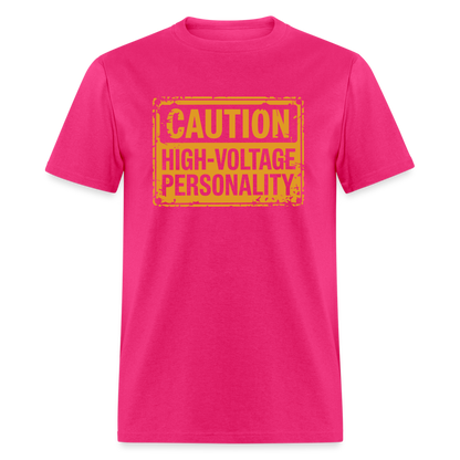 Caution High Voltage Personality T-Shirt - fuchsia