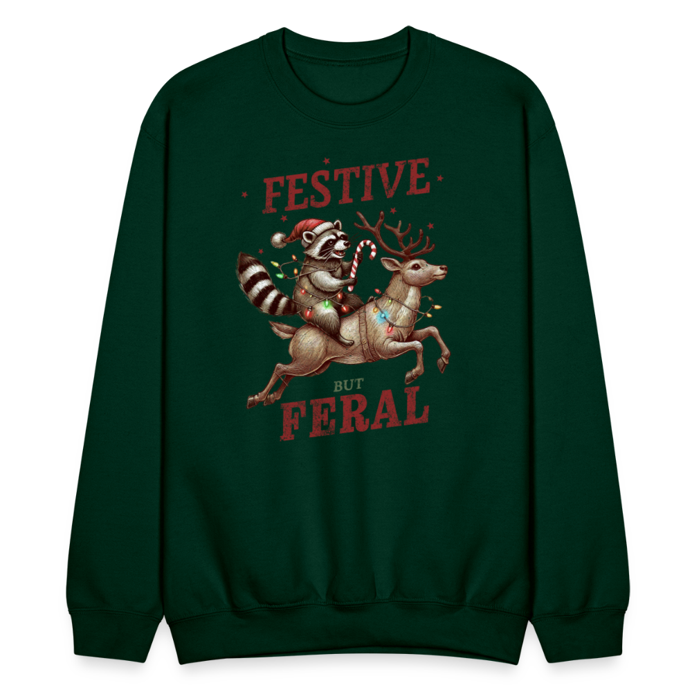 Festive But Feral Raccoon Christmas Sweatshirt - forest green