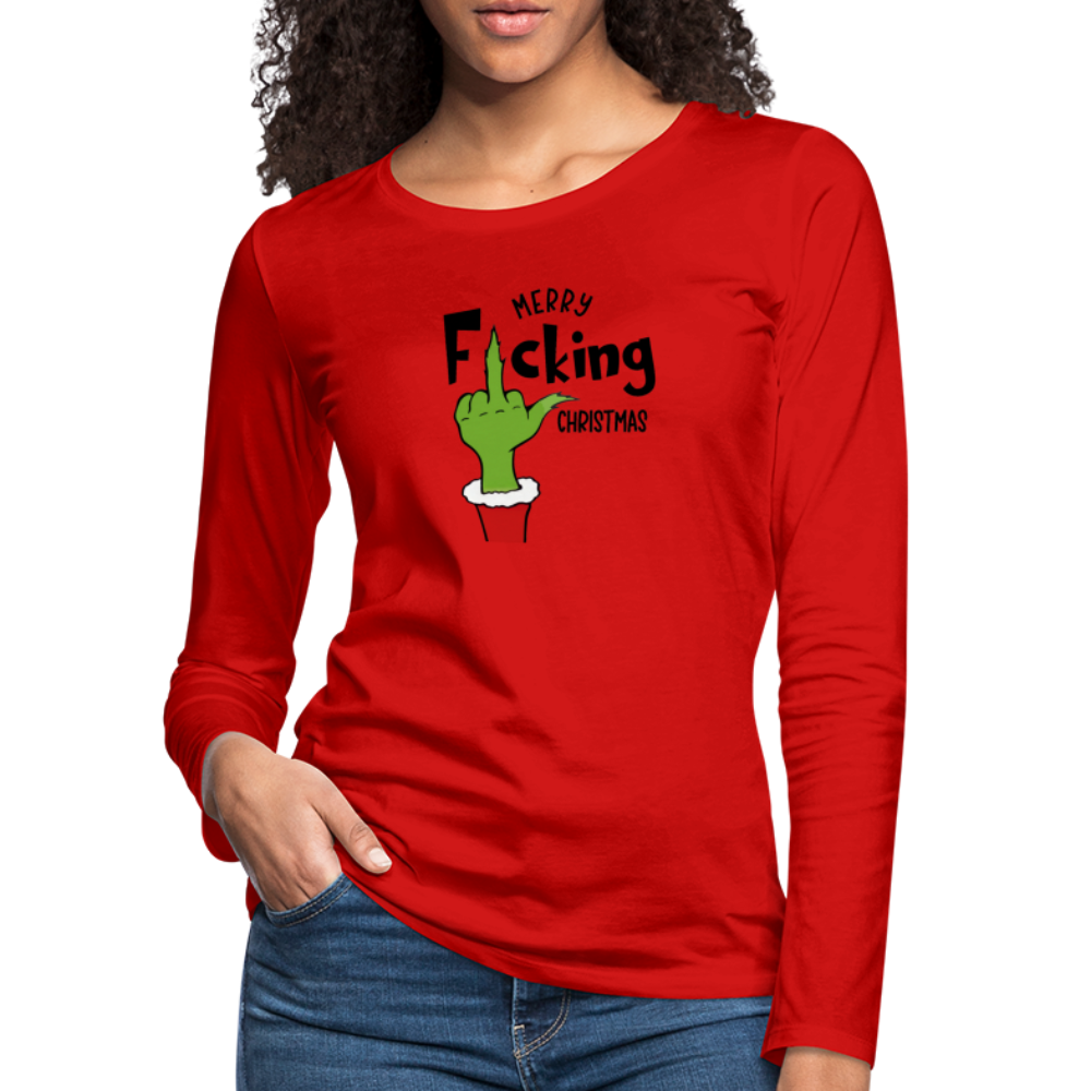 Merry F*cking Christmas Grumpy Middle Finger Women's Premium Long Sleeve T-Shirt - red