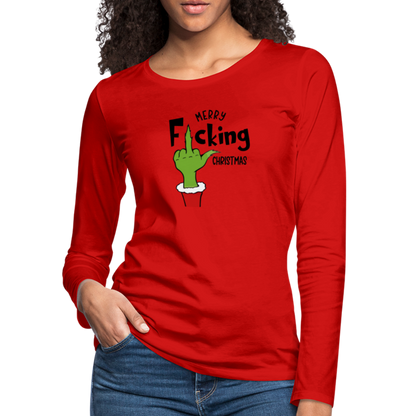 Merry F*cking Christmas Grumpy Middle Finger Women's Premium Long Sleeve T-Shirt - red