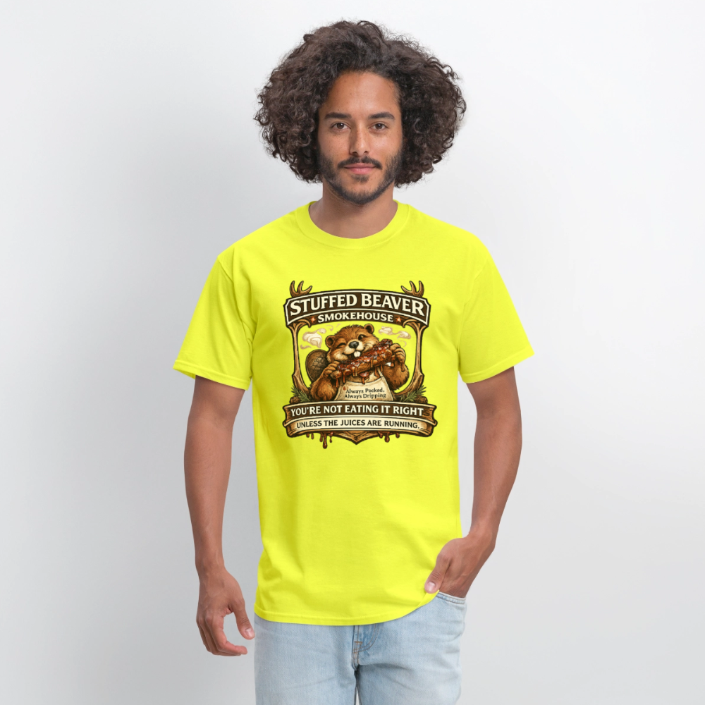 Stuffed Beaver Smokehouse Funny T-Shirt Color: Blue Dusk