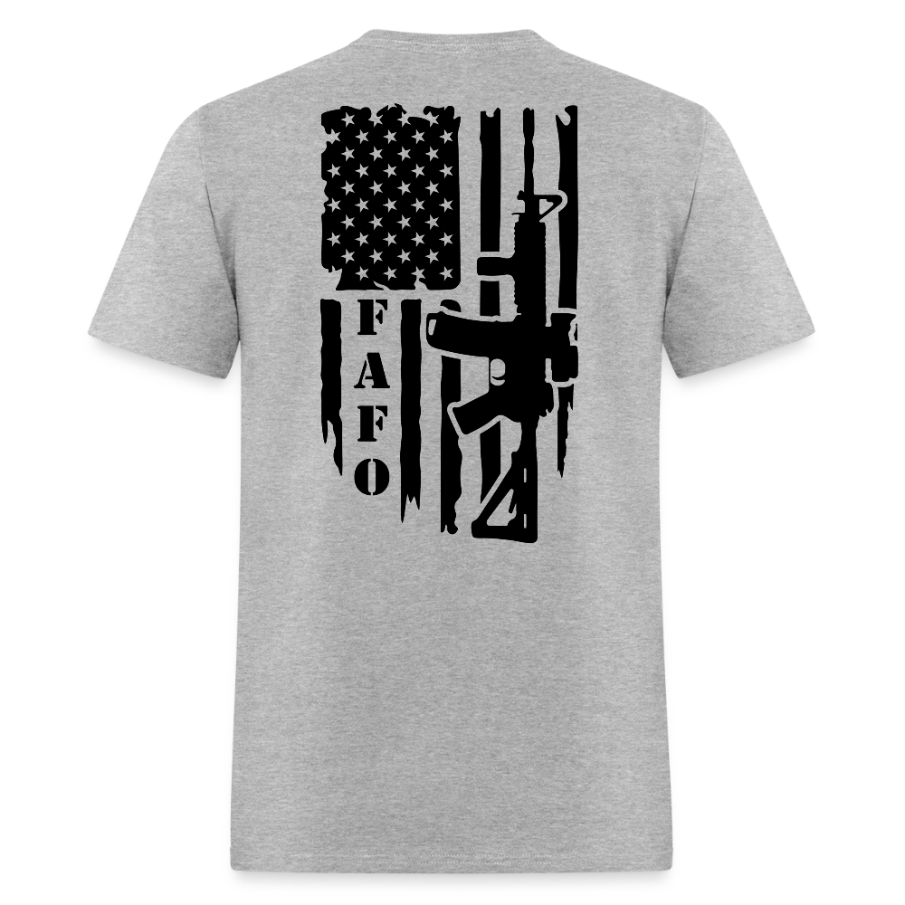 FAFO T-Shirt – AR-15 & American Flag Back Print Color: heather gray