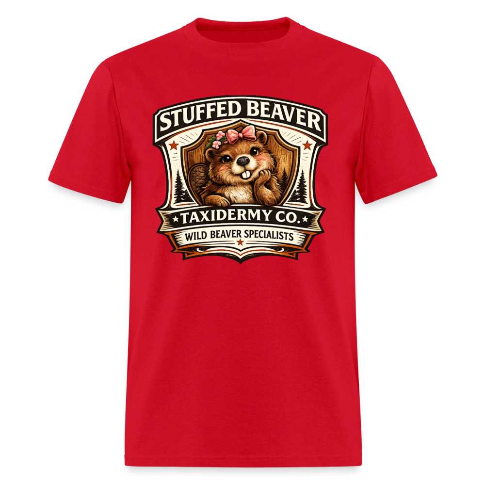 Stuffed Beaver Taxidermy Funny Adult T-Shirt Color: Red