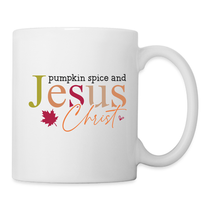 Pumpkin Spice and Jesus Christ Coffee Mug - white