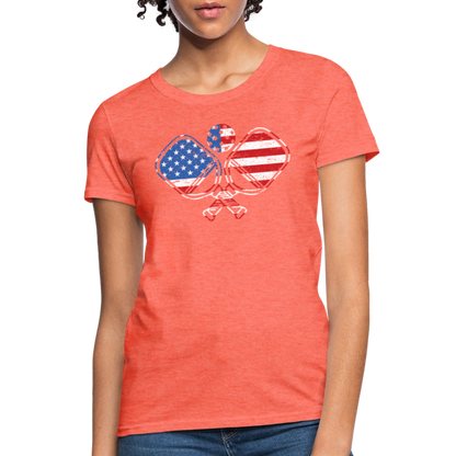 American Flag Pickleball Paddle Women's Contoured T-Shirt - heather coral