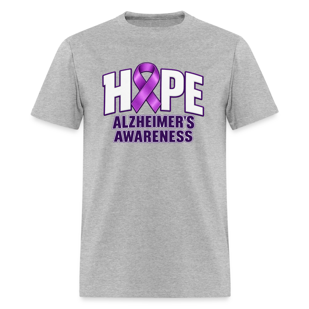 Hope Alzheimer’s Awareness T-Shirt – Purple Ribbon Support Tee Color: Heather Gray