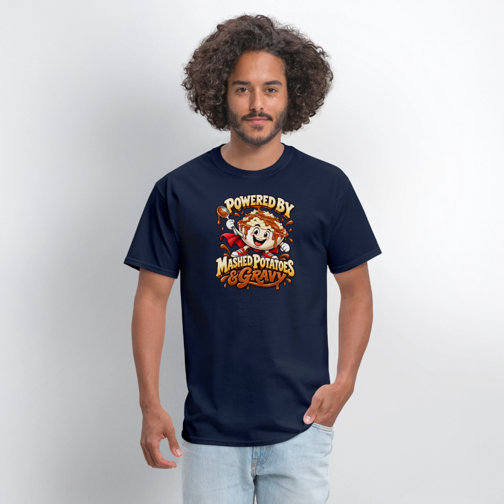Powered by Mashed Potatoes & Gravy – Superhero T-Shirt - navy