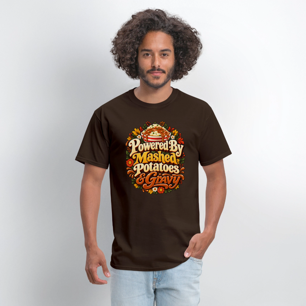 Powered by Mashed Potatoes & Gravy – Fall Floral T-Shirt - brown