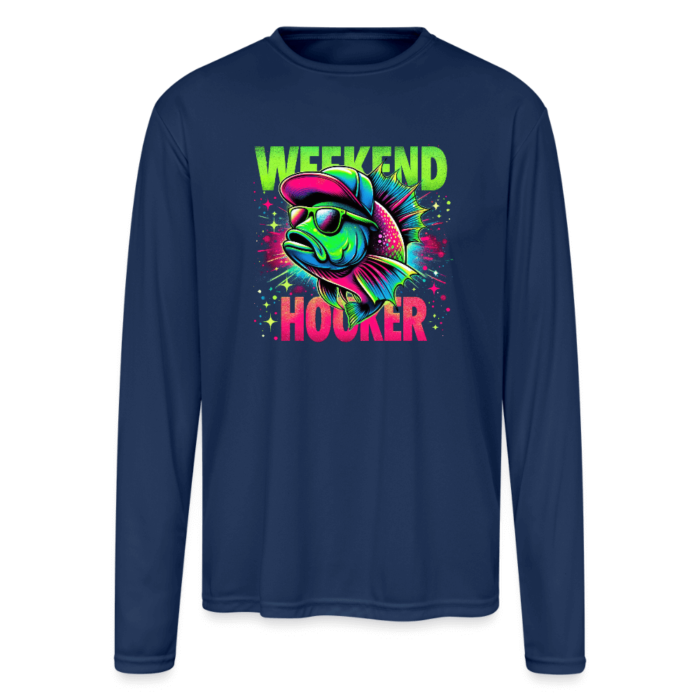 Weekend Hooker Men’s Performance Long Sleeve – Funny Fishing Shirt - navy