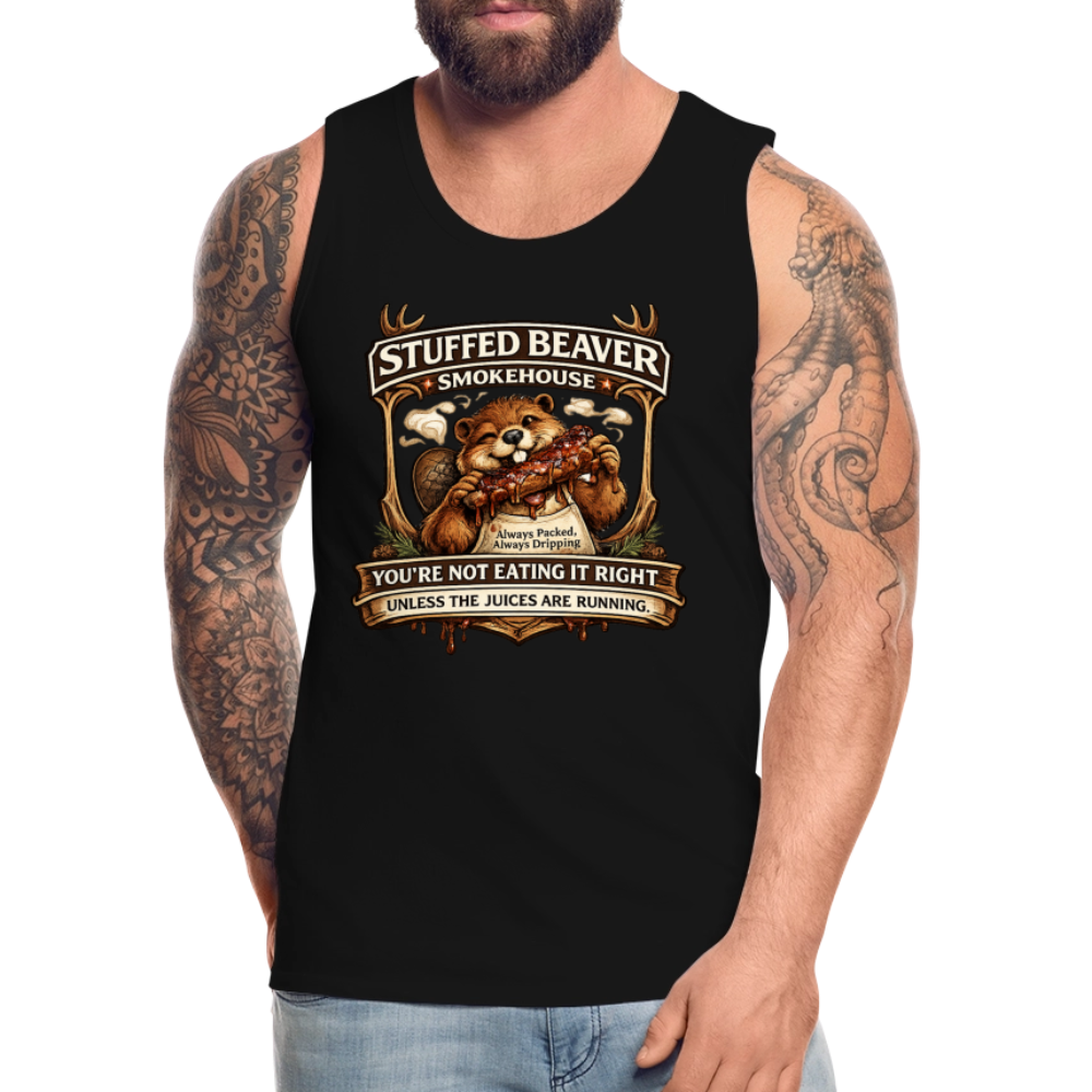 Stuffed Beaver Smokehouse Funny Tank Top Color: Deep Navy