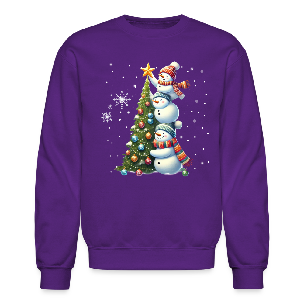 Cute Snowman Decorating Christmas Tree Sweatshirt - purple