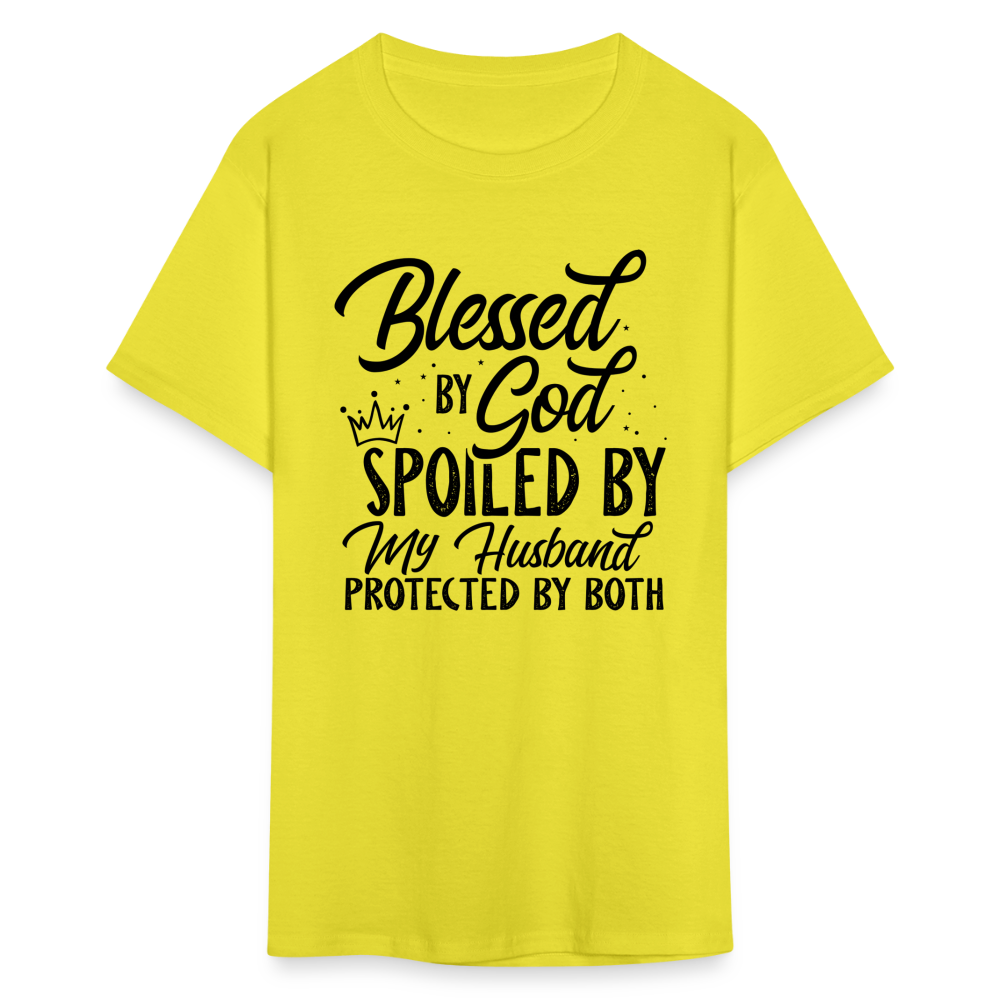 Blessed by God, Spoiled by My Husband Protected by Both T-Shirt - yellow