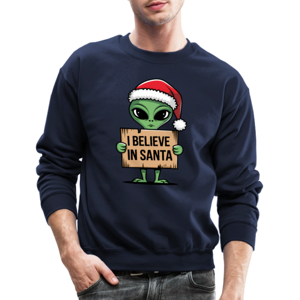 I Believe in Santa Sweatshirt – Funny Alien Christmas Color: royal blue